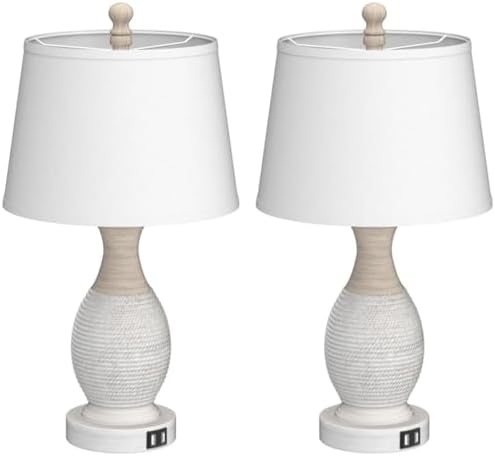 PARTPHONER Table Lamps Set of 2, Bedside Touch Lamp with USB C+A Charging Ports, Side Table Lamp with White Fabric Shade (LED Bulbs Included)