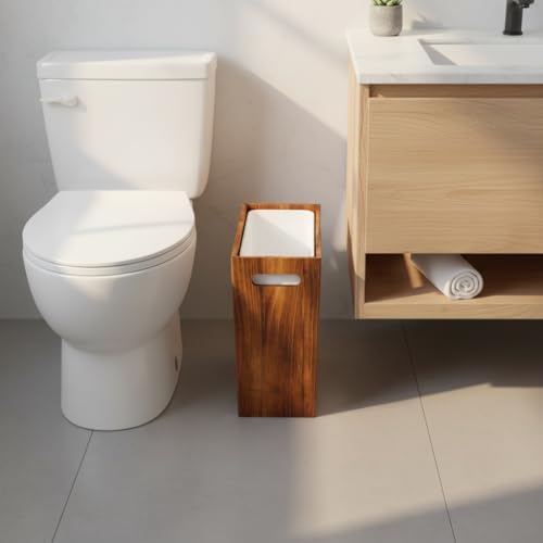 Coeusy 3 Gallon Wood Trash Can with Liner,Small Wooden Bathroom Trash Can