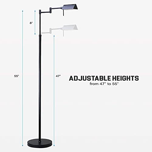 O'Bright LED Pharmacy Floor & Table Lamp Bundle, 12W LED, Full Range Dimming, 360 Degree Swing Arms, Reading & Task Lamp for Craft Work & Sewing, Black