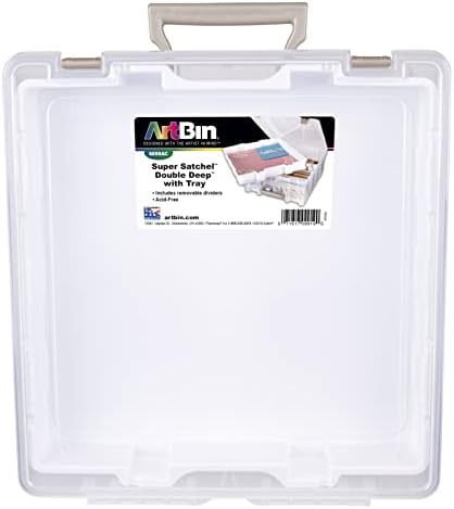 ArtBin 6899AZ Super Satchel Double Deep with Lift-Out Tray Storage Container, Portable Arts & Crafts Organizer with Removable Dividers, Clear