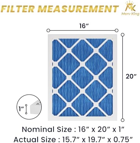 MervKing 16x20x1 Air Filter Actual Size: 15.7" x 19.7" x 0.75" MERV 11 MPR 1000-1200 | MADE IN USA | 12-Pack | Pleated HVAC AC Furnace Replacement