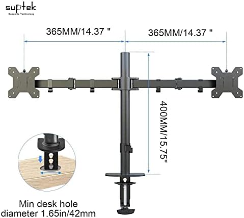 Suptek Dual Monitor Stand, Adjustable Dual Monitor Desk Mount for 2 Computer Screens up to 32 inch, Dual Monitor Arm, Holds up to 22 lbs Each, VESA 75x75/100x100 mm, Black (MD9442)