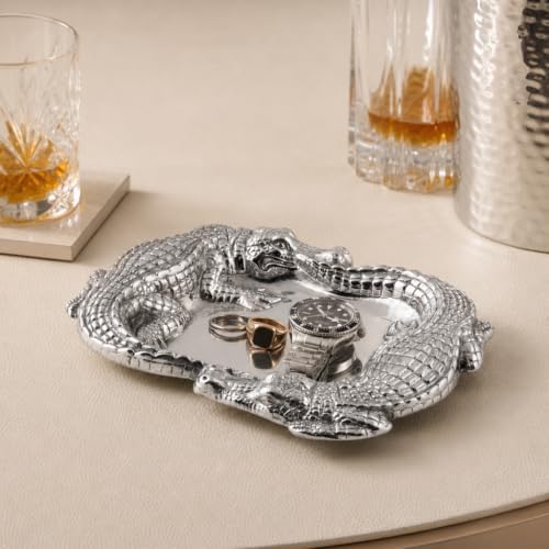 Arthur Court Alligator Catchall Tray - Premium Aluminum Decorative Organizer - 9 Inch Long for Desktop, Nightstand, or Dresser