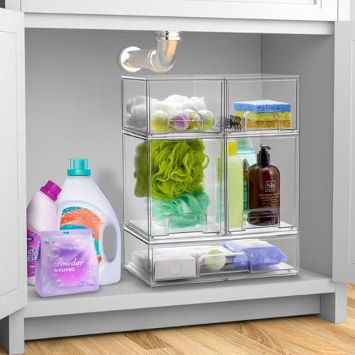 Sorbus Clear Stackable Storage Drawers (3 Pack, 4.4'' Tall and 12.1'' Wide)