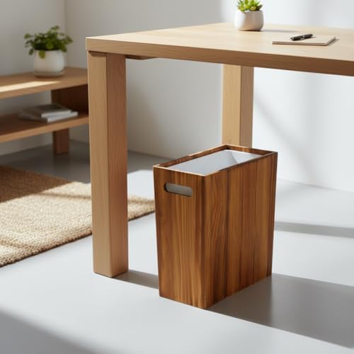 Coeusy 3 Gallon Wood Trash Can with Liner,Small Wooden Bathroom Trash Can