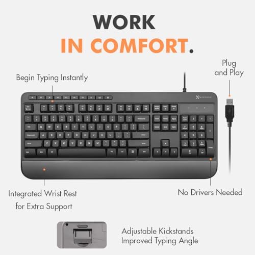 X9 Wired Ergonomic Keyboard - Comfortable Typing - Ergonomic Full Size USB Keyboard with Wrist Rest, Number Pad, Multimedia and 114 Keys - External Computer Keyboard for Laptop, Desktop and Office PC