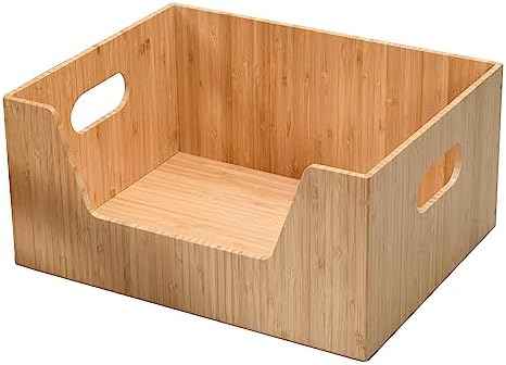 Bamboo Storage Box with Open Front Stackable Bin Organizer to use in