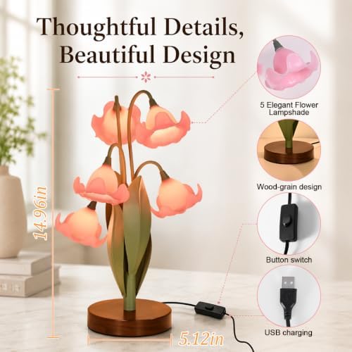 Flower Table Lamp for Bedroom, LED Cute Reading Light