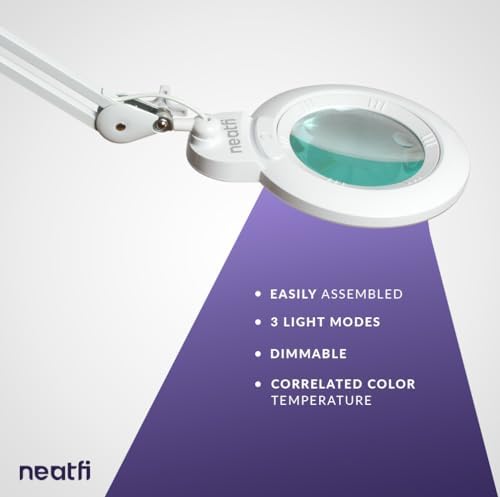 Neatfi Bifocal LED Magnifying Lamp, CCT, 1200 Lumens, 6-Inch Lens (White)
