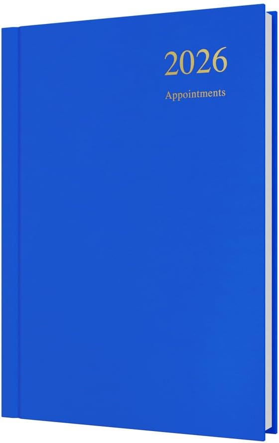 Collins - Essential - 2026 12 Month Calendar Year Planner, Day-To-Page with 1/2 Hourly Appointments Diary, A5 Hard Cover - Blue (ESSA51A.60-26)