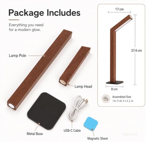 Wooden Desk Lamp Magnetic Wall Mount Rechargeable Home Office-Sapele