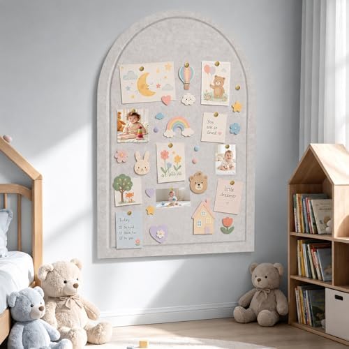 Arched Felt Bulletin Board 36"x24", Decorative Pin Board for Wall, Oatmeal