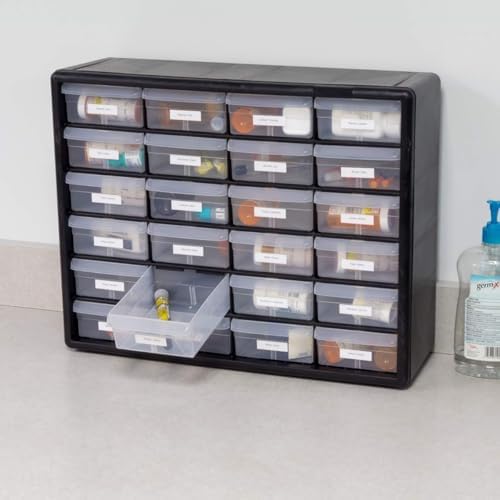 Akro-Mils 24-Drawer Plastic Storage Cabinet, 20" W x 6" D x 16" H, Black