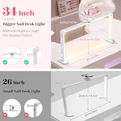 Half Moon Light for Nail Desk: 34" Large Foldable Nail Light for Desk