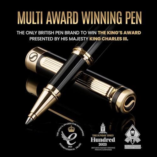 Scriveiner Black Lacquer Rollerball Pen - Stunning Luxury Pen, Real Gold Plating, Schmidt Ink Refill, Best Roller Ball Gift Set for Men & Women, Professional, Executive Office, Nice Pens