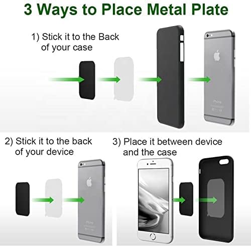Replacement Metal Plates Set 16 Pack for Magnetic Car Mount. Kit of 16 Magnets for Back of Phone Case. Black Rectangular Iron Stickers Without Holes Discs. 3M Adhesive Backing Steel Sheets.
