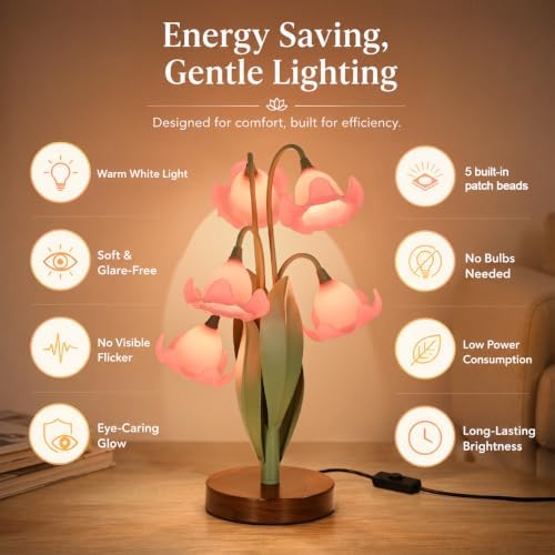 Flower Table Lamp for Bedroom, LED Cute Reading Light