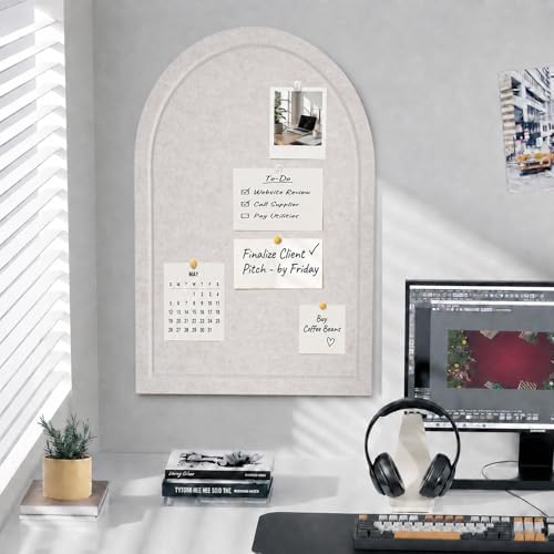 Arched Felt Bulletin Board 36"x24", Decorative Pin Board for Wall, Oatmeal