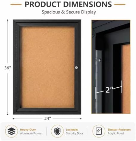 INNOVART Outdoor Enclosed Bulletin Board Weatherproof 36”x24”