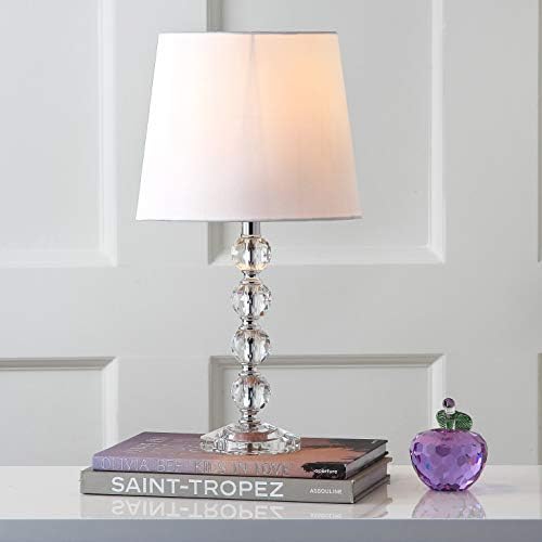 SAFAVIEH Lighting - Nola 16-Inch Crystal Ball Table Lamp Set of 2 - White Fabric Shade - Stacked Body Design - Ideal for Living Room, Bedroom, Entryway, Office - LED Bulbs Included (LIT4123C-SET2)