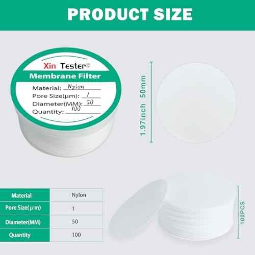 100Pcs Nylon Disc Membrane Filters, 50 mm Diameter, 1μm Pore Size