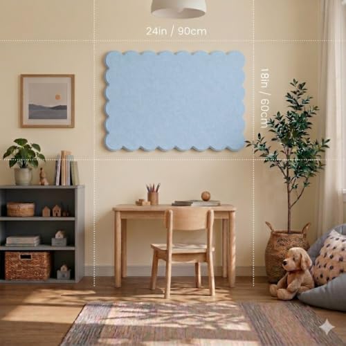 Scalloped Felt Bulletin Board 36x24 Inches, Blue Wall Pin Board