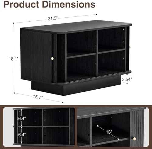 AKMAKM Fluted Shoe Storage Bench, 31" W Small Entryway Bench with