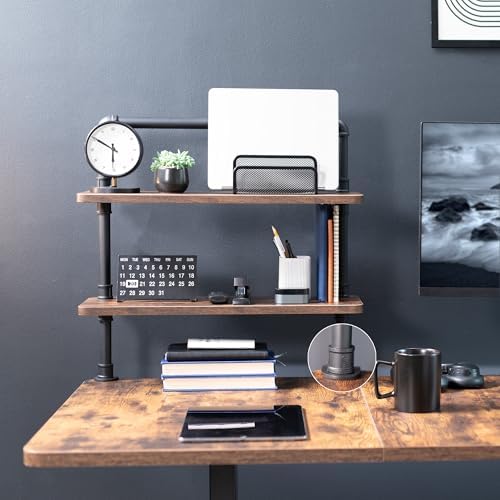 VIVO Vintage Brown Clamp-on 24" Industrial Pipe Desk Shelf, DESK-SHELF24-2N