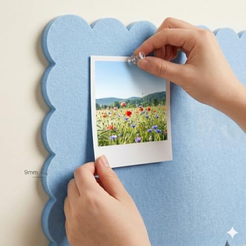 Scalloped Felt Bulletin Board 36x24 Inches, Blue Wall Pin Board
