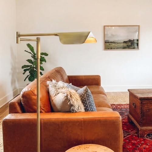 Brightech Leaf Pharmacy LED Reading Lamp, Dimmable Floor Lamp with Easy Rotation over Chair or Desk for Living Rooms & Offices, Adjustable Standing Tall Lamp, For Sewing & Crafts, Antique Brass (Gold)