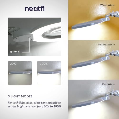 Neatfi Bifocal LED Magnifying Lamp, CCT, 1200 Lumens, 6-Inch Lens (White)