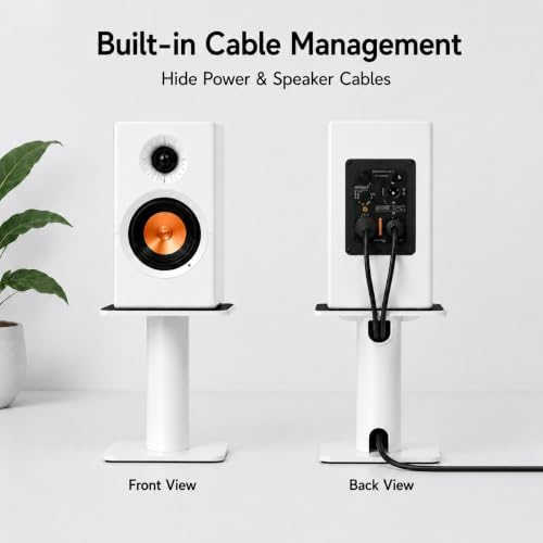 Desktop Speaker Stands Pair for 5-8 Inch Studio Monitors & Bookshelf Speakers, Heavy-Duty Steel desk Speaker Stands with Built-In Cable Management for Home Studio & Creator Setups, Support up to 55lbs