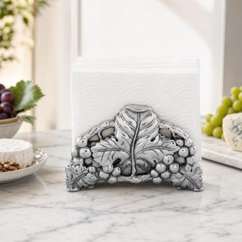 Arthur Court Grape Napkin Holder - Metal Upright Organizer for Kitchen Countertop - 6-inch Tall Aluminum Decor