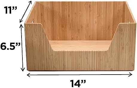 Bamboo Storage Box with Open Front Stackable Bin Organizer to use in