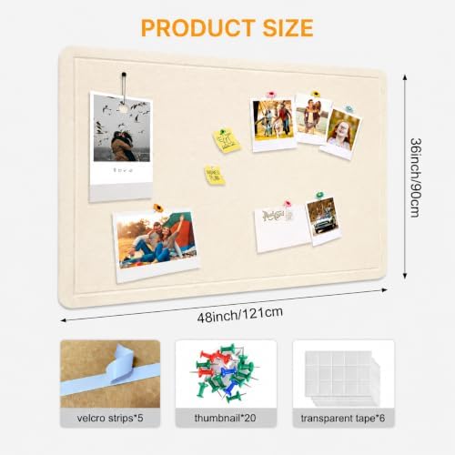 36"x48" Large Felt Bulletin Board, 3'x4' Self-Adhesive Foldable Pin Board