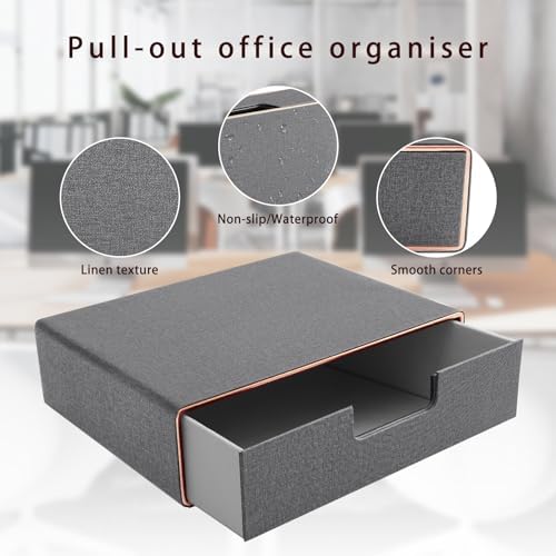 Stackable Organizer Drawer PU Leather Classic Handmade,Organize Home Office Desk Accessories and Sort Letter-Size Paper/a4 Document,Desktop Caddy with Drawers Storage,13.1x10x3.7inches,Grey