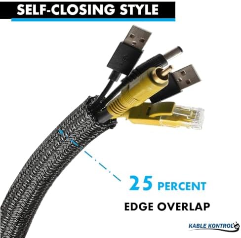 Kable Kontrol Braided Cable Sleeve Split Wrap 1/2" 150 Ft - Black