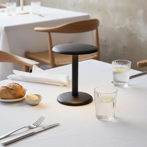 Brightech Zeno Cordless LED Table Lamp - Small 7.5in Touch Dimmable Bedroom, Side Table, End Table, Desk - Modern Rechargeable Portable Bedside, Living Room Light, Great for Outdoor, Camping - Black