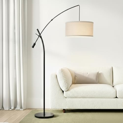 Brightech Grayson LED Arc Floor Lamp for Office & Living Room, Adjustable Arm Lamp in Industrial Style for Bedroom Reading - Black