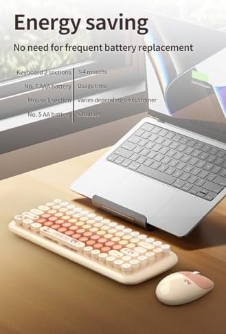 MOFII-TzBBL Mini Wireless Keyboard Mouse Set Round Keycap Multi-Colour Cute Lovely for Girls 84 Key (Multicolor-Chocolate)……