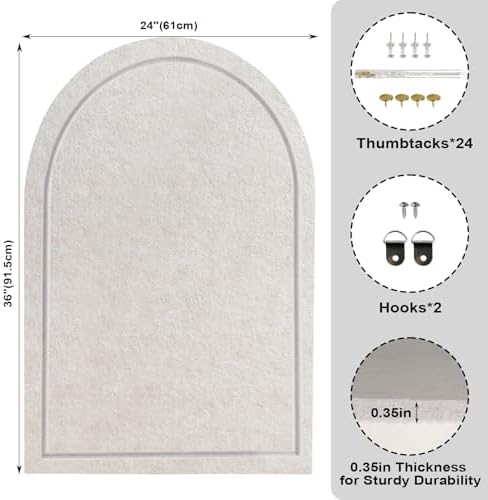 Arched Felt Bulletin Board 36"x24", Decorative Pin Board for Wall, Oatmeal