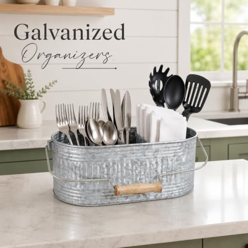 CLEENTABLE Galvanized Metal Utensil Caddy, 4-Compartment