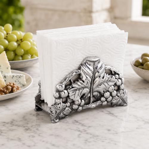 Arthur Court Grape Napkin Holder - Metal Upright Organizer for Kitchen Countertop - 6-inch Tall Aluminum Decor
