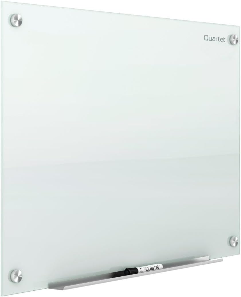 Quartet Whiteboard, Glass Dry Erase Board, Magnetic, 6' x 4', Infinity Frameless Mounting, White Surface, Accessory Tray, 1 Dry Erase Marker and 2 Glass Board Magnets (G7248W)