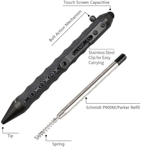 Cool Hand 4.5'' G10 EDC Ballpoint Ink Refillable Bolt Action Tactical Pens