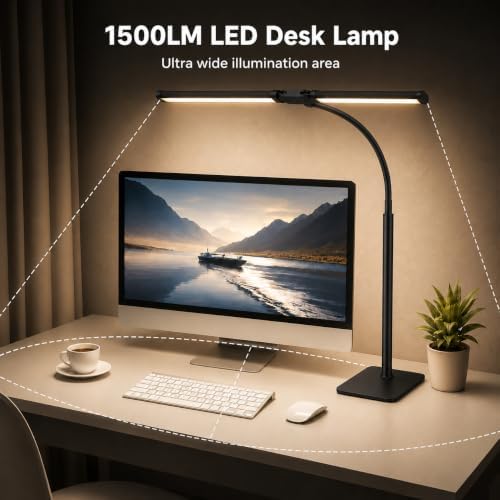24-Inch Double Head LED Desk Lamp with Base, 15W Architect Desk Light