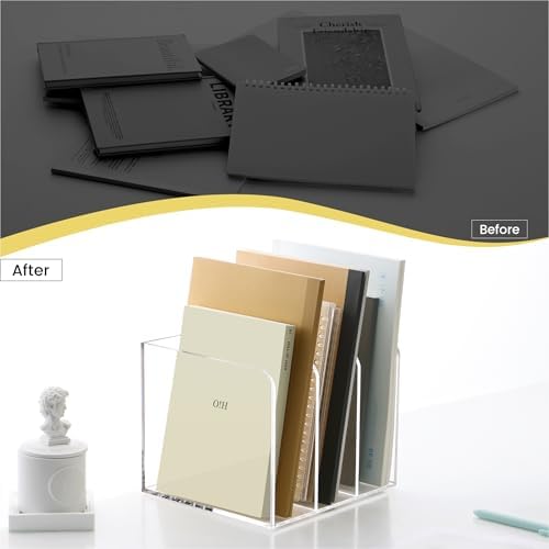 HeZone Acrylic Magazine File Holder,Clear File Organizer with 3 Compartment