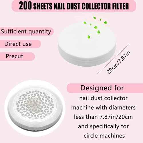 200 Sheets Nail Dust Collector Filter Disposable Nail Dust Filters for Most of Nail Dust Collector Machine Nail Vacuum Dust Collector Nail Tech for Nail Salon Nail Spa Nail Supplies Accessories