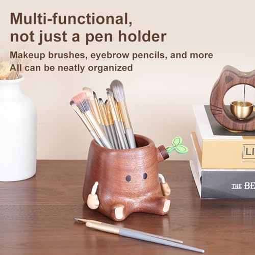 Stump Pen Holder – Cute Wooden Desk Organizer, Fairy Tale Tree Stump Pencil Cup for Stationery, Makeup Brushes, Dried Flowers, Solid Wood Desktop Decor Gift