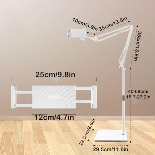 Tablet Floor Stand,360°Adjustable Height Stretchable Arm Swivel Dual Holder